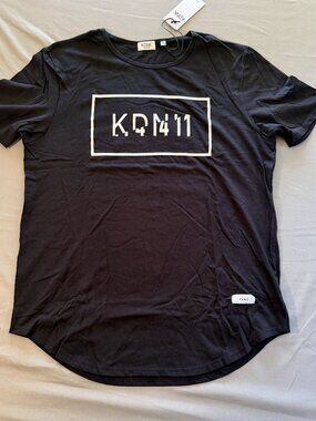 KDNK Men’s Black Graphic Tee Shirt Crew Neck Curved Hem Sz Large New with Tags